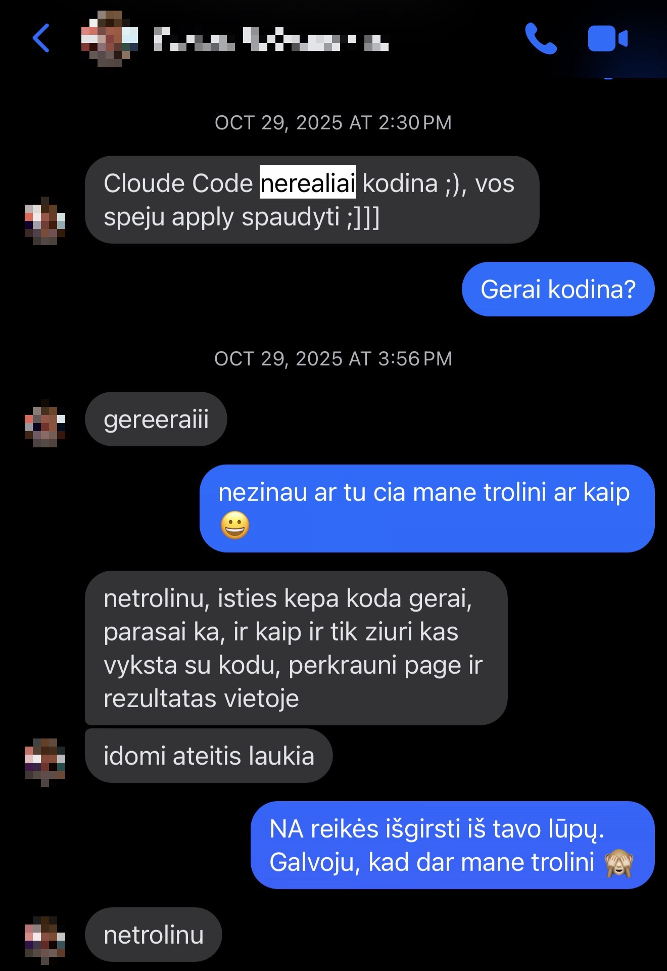iMessage from a friend reacting to Claude Code, Oct 2025